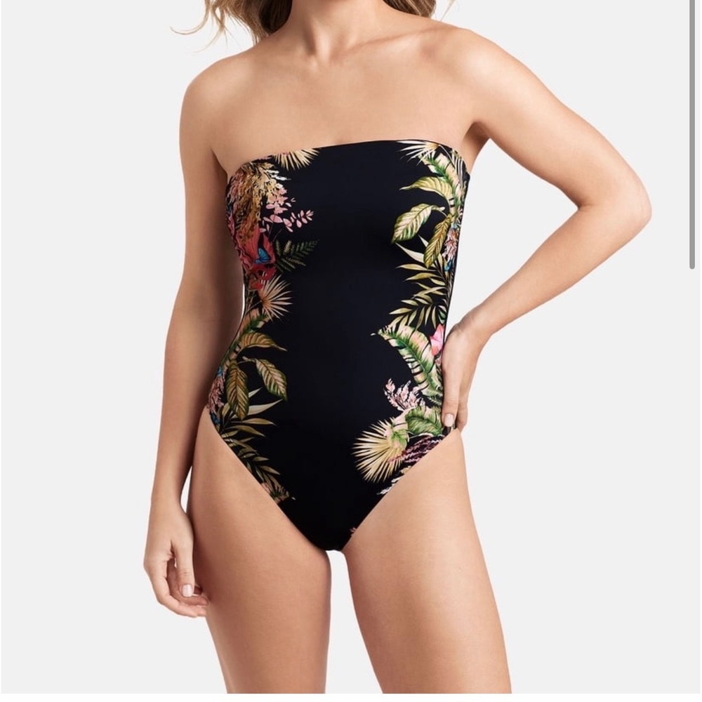 Sofia Vergara Swimsuit Women S Black Tropical Floral 1pc‎ Removable Straps NEW